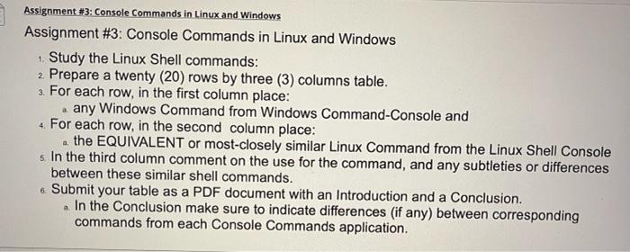 Solved a Assignment #3: Console Commands in Linux and | Chegg.com