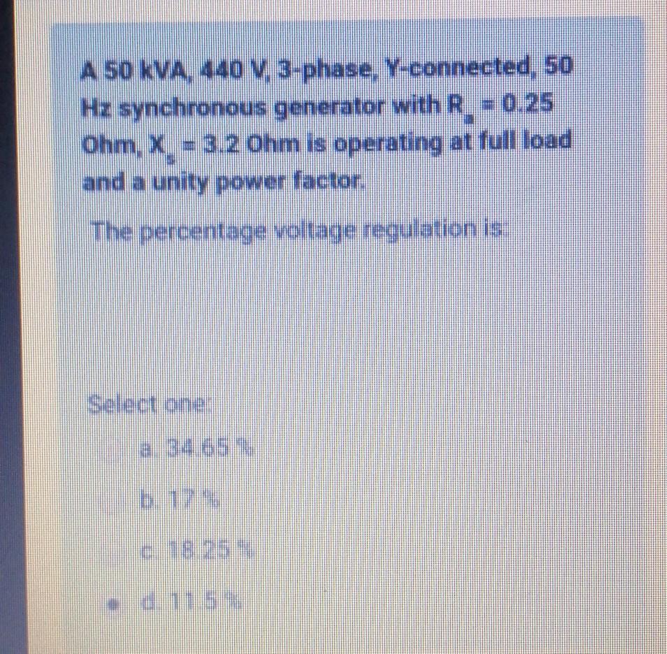 Solved A 50 KVA, 440 V, 3-phase, Y-connected, 50 Hz | Chegg.com