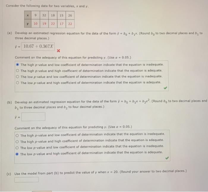 Solved Consider the following data for two variables, and y | Chegg.com