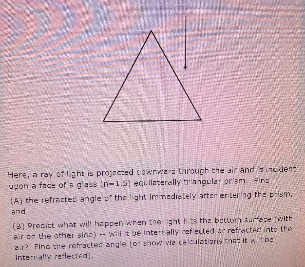 Solved Here, a ray of light is projected downward through | Chegg.com