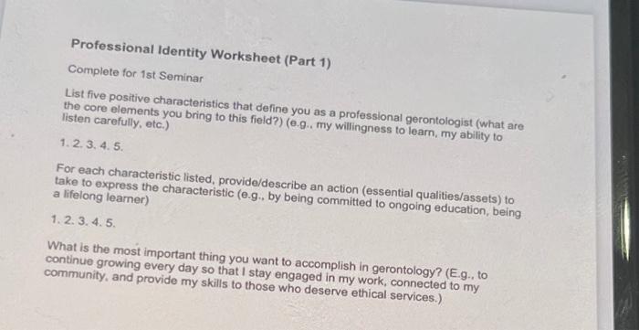 Solved Professional Identity Worksheet (Part 1) Complete for | Chegg.com