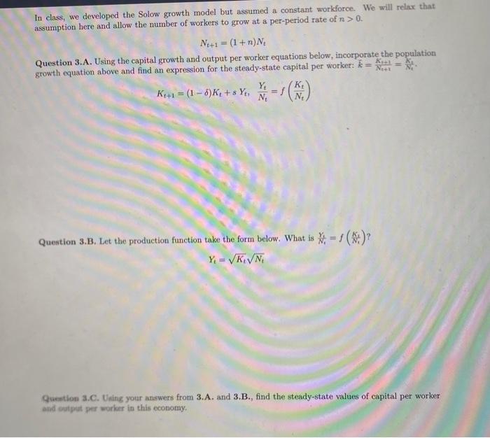 Solved In class, we developed the Solow growth model but | Chegg.com