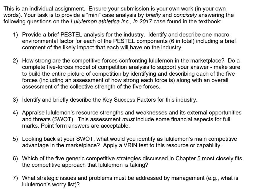This Is An Individual Assignment Ensure Your Chegg 