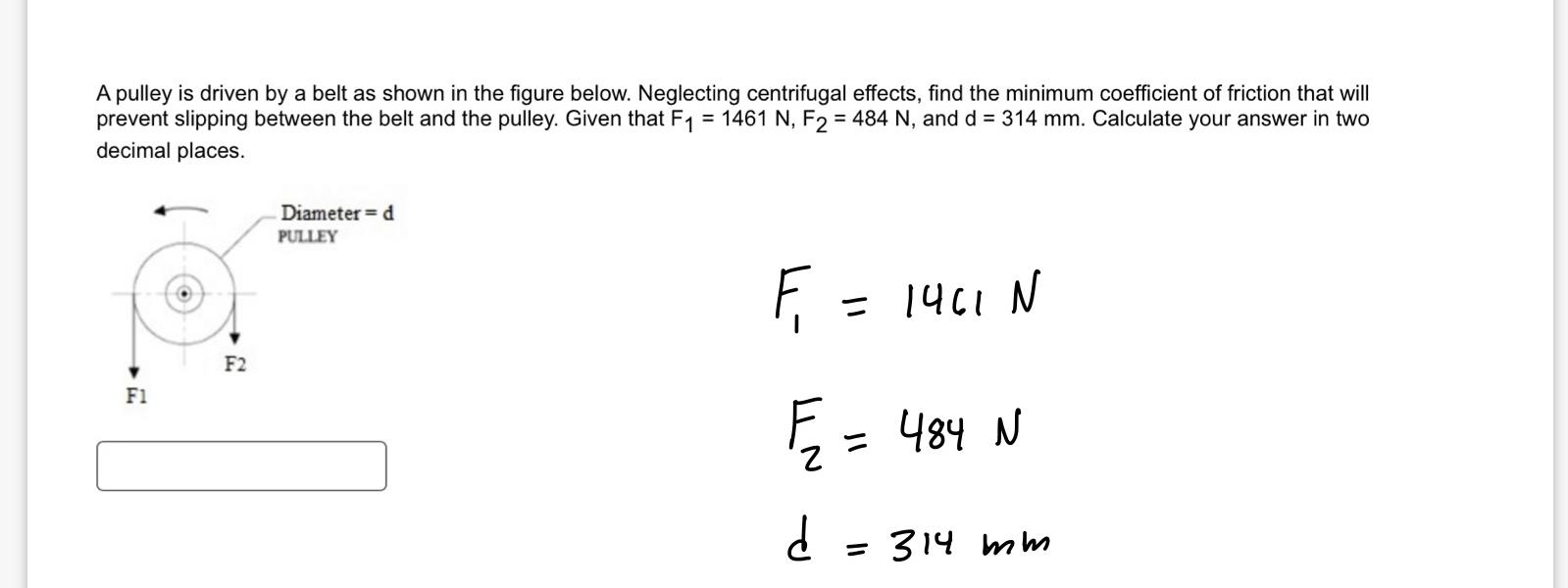 Solved A pulley is driven by a belt as shown in the figure