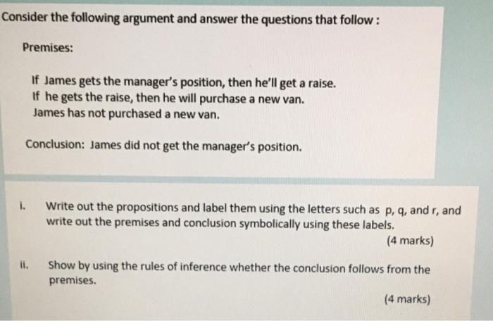 Solved Consider The Following Argument And Answer The | Chegg.com