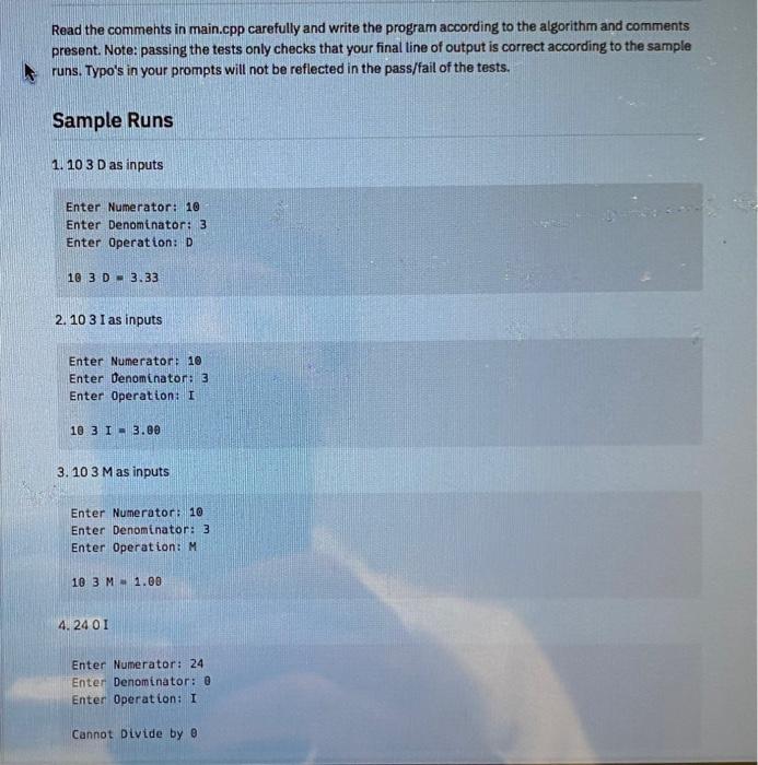Solved Read the commehts in main.cpp carefully and write the | Chegg.com
