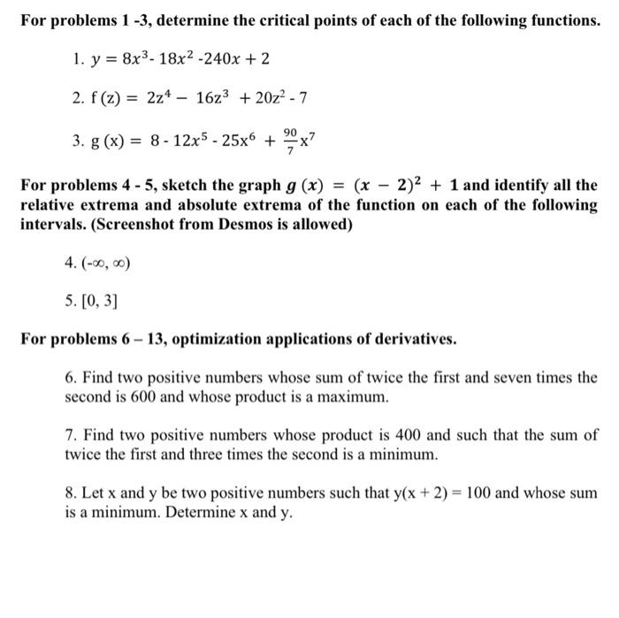 Solved For problems 1-3, determine the critical points of | Chegg.com