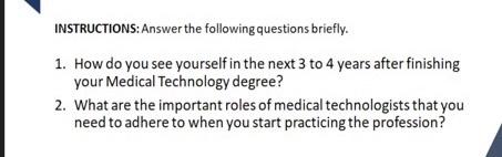 Solved INSTRUCTIONS: Answer The Following Questions Briefly. | Chegg.com