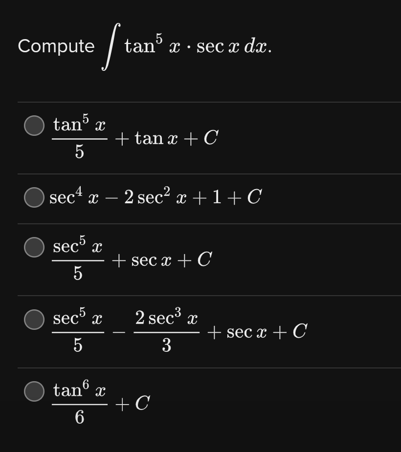 Solved begin tabular l Compute tan5x secxdx Chegg solved-begin-tabular-l-compute-tan5x-secxdx-chegg