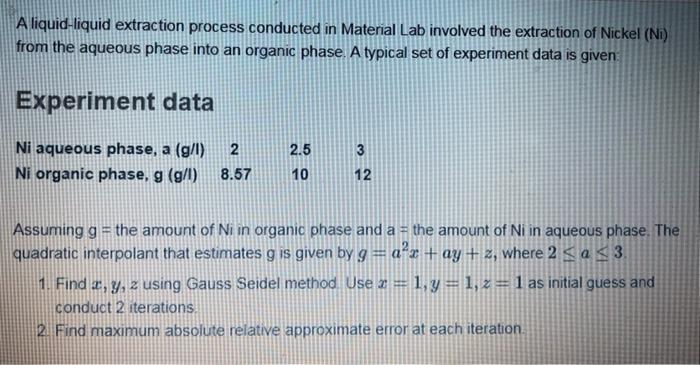 Solved A Liquid Liquid Extraction Process Conducted In Ma Chegg Com