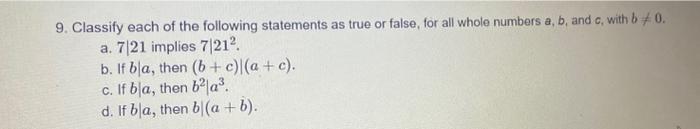 Solved 9. Classify each of the following statements as true | Chegg.com