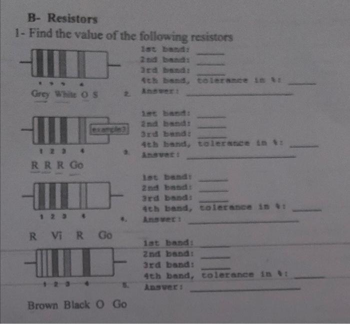 Solved B-Resistors 1- Find The Value Of The Following | Chegg.com