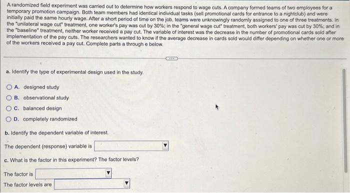 Solved A randomized field experiment was carried out to | Chegg.com