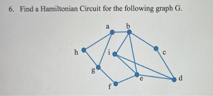 Solved 6. Find a Hamiltonian Circuit for the following graph | Chegg.com