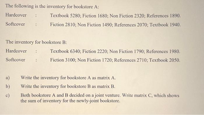 Solved The Following Is The Inventory For Bookstore A: | Chegg.com