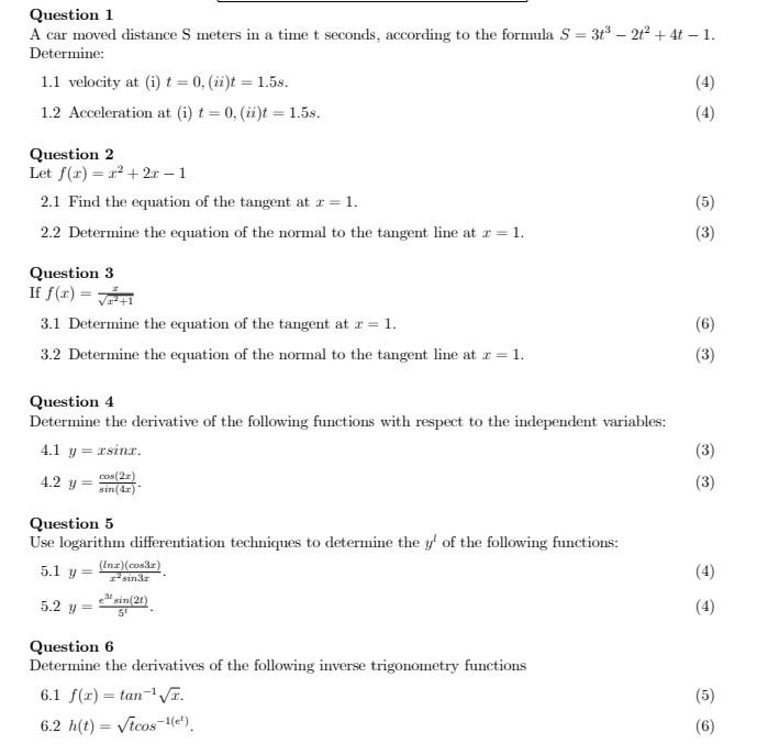 Solved Question 1 A car moved distance \\( \\mathrm{S} \\) | Chegg.com