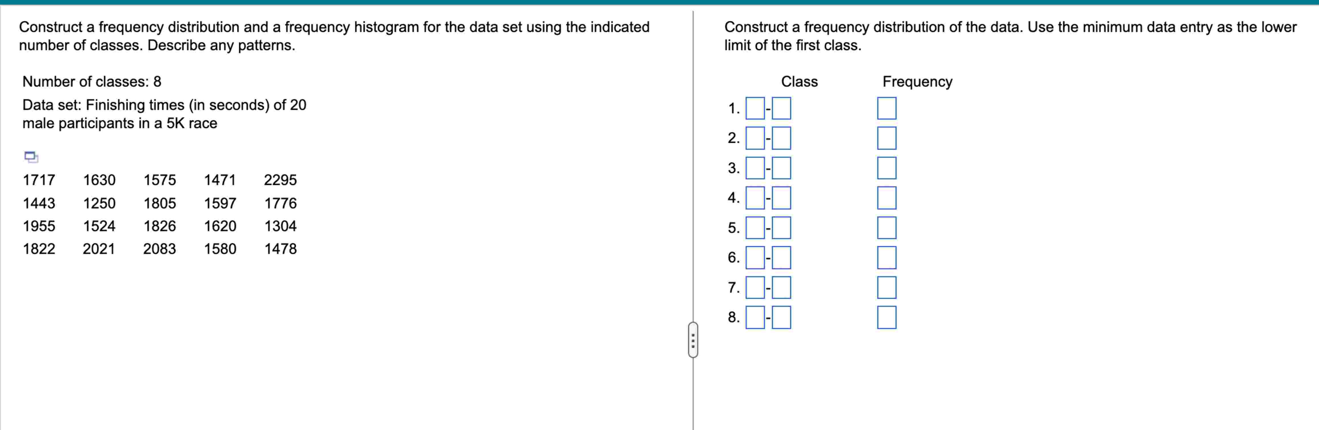 Solved Construct a frequency distribution and a frequency | Chegg.com
