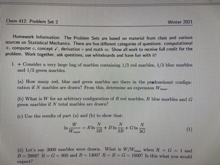 Chem 412 Problem Set 2 Winter 21 Homework Infor Chegg Com