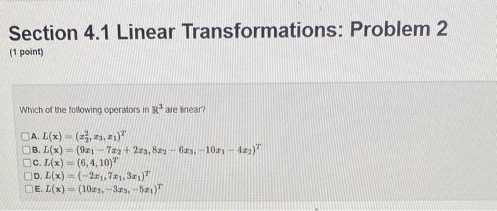 Solved Section 4.1 Linear Transformations: Problem 3 (1 | Chegg.com