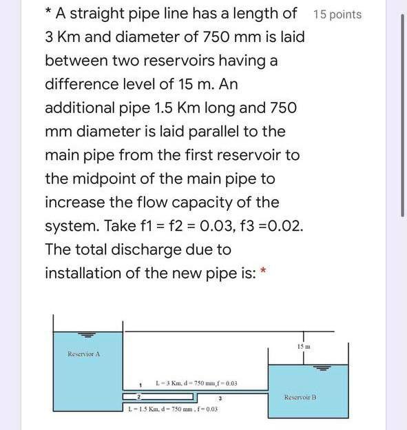 Solved A straight pipe line has a length of 15 points 3 Km | Chegg.com