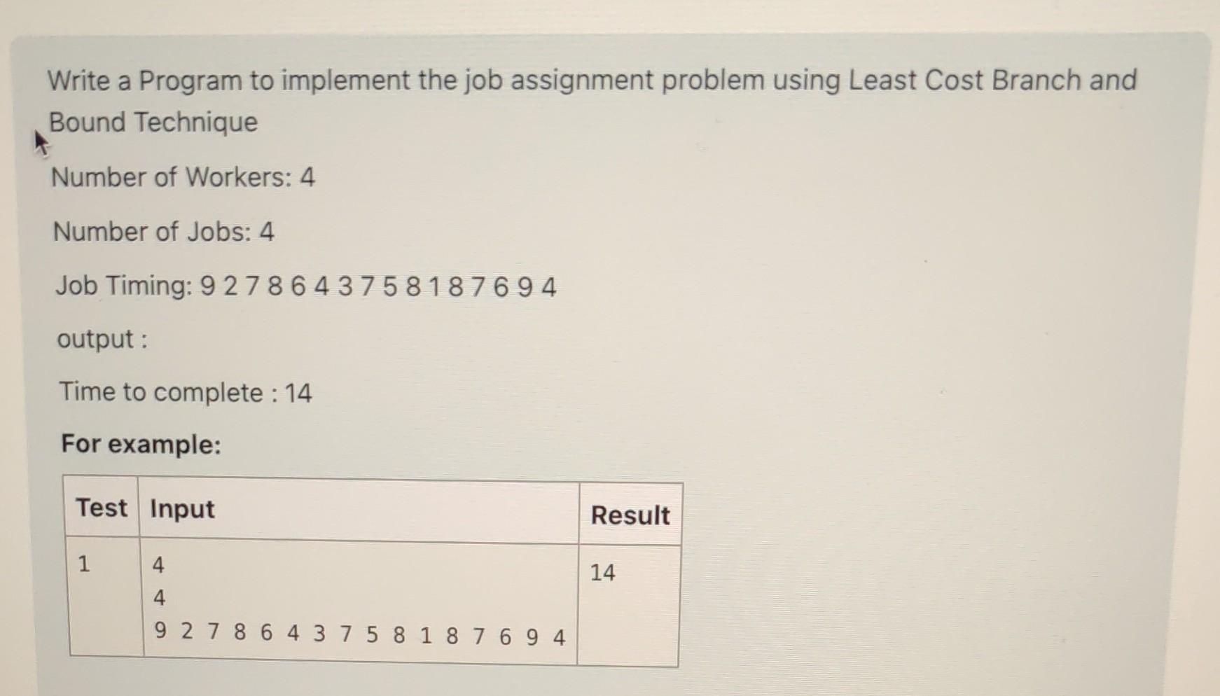 job assignment problem in c