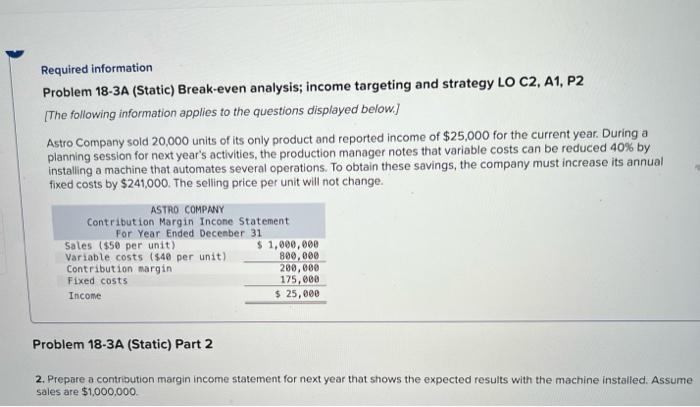 Solved Required information Problem 18-3A (Static) | Chegg.com