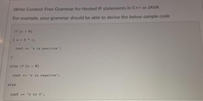 Solved Write Context-Free Grammar for Nested IF statements | Chegg.com