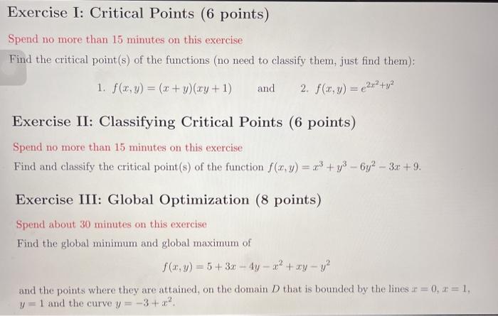 Solved Exercise I: Critical Points (6 points) Spend no more | Chegg.com
