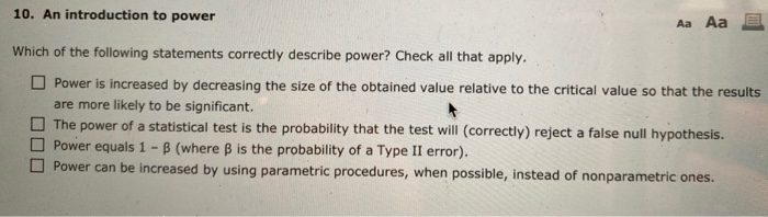 Solved 10. An introduction to power Aa Aa E Which of the | Chegg.com
