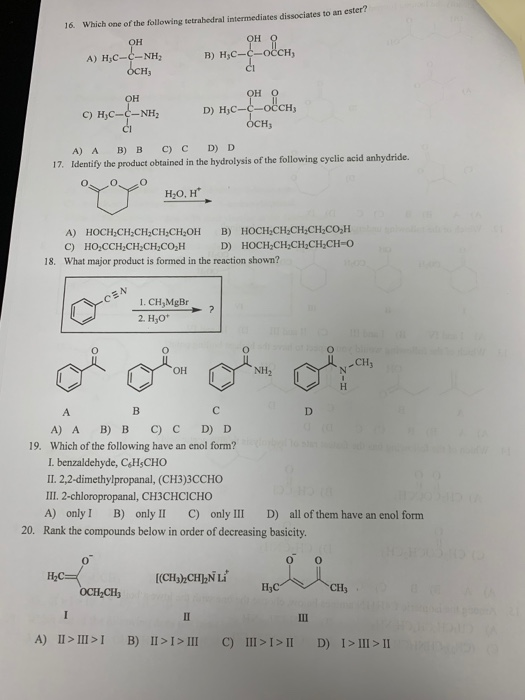 Solved 1. 2. In general, which one of the functional groups | Chegg.com