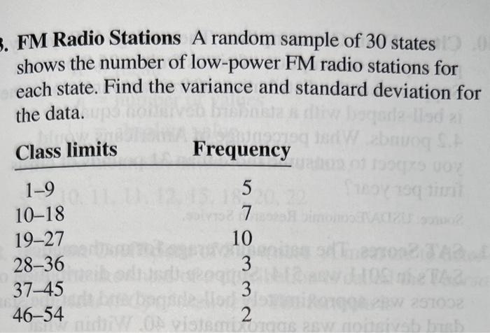 Solved FM Radio Stations A random sample of 30 states shows | Chegg.com