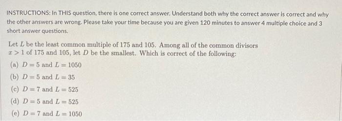 Solved INSTRUCTIONS: In THIS question, there is one correct | Chegg.com
