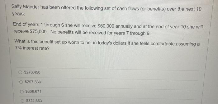 Solved Sally Mander has been offered the following set of | Chegg.com