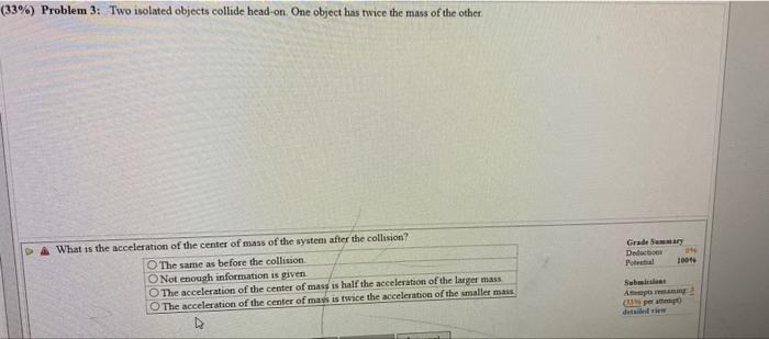 Solved (33%) Problem 3: Two isolated objects collide | Chegg.com