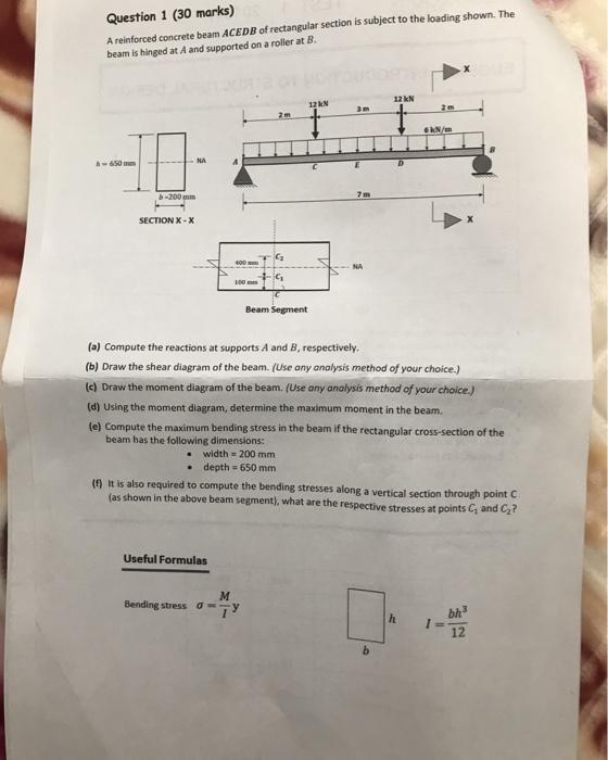 Solved Question 1 (30 marks) A reinforced concrete beam | Chegg.com