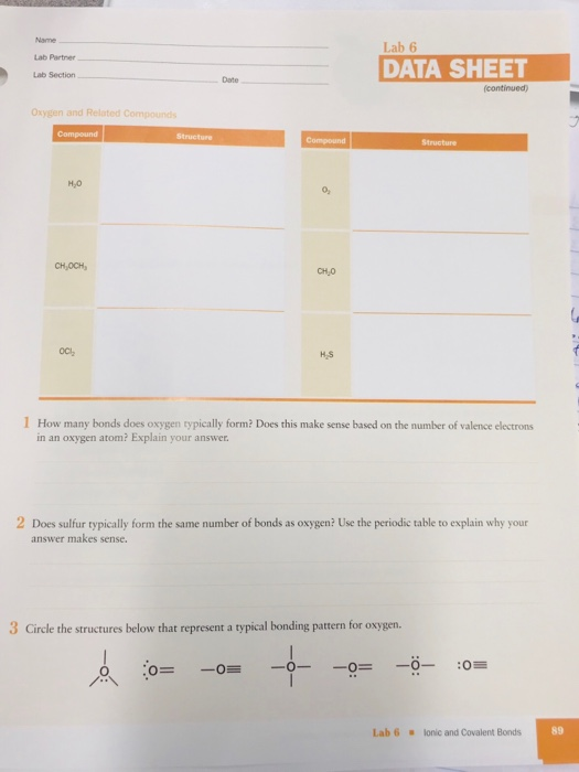 Solved Name Lab Partner Lab 6 DATA SHEET Lab Section | Chegg.com