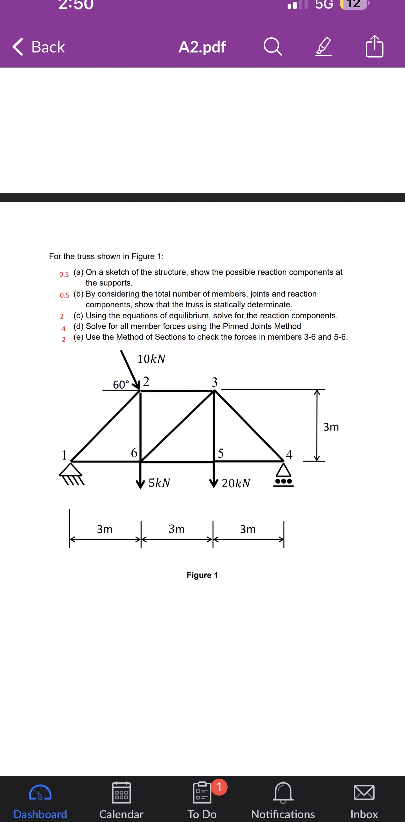 Solved BackA2.pdfFor the truss shown in Figure 1:0.5 (a) ﻿On | Chegg.com