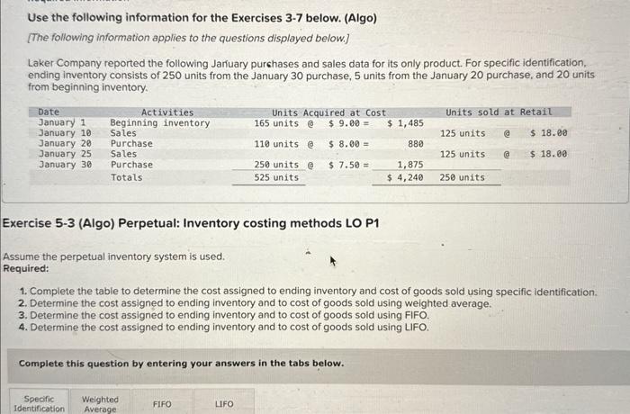 Solved Use The Following Information For The Exercises 3-7 | Chegg.com