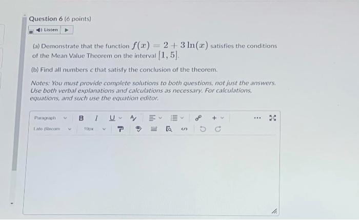 Solved Question 6 (6 Points) Listen (a) Demonstrate That The | Chegg.com