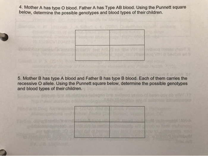 Solved 4 Mother A Has Type O Blood Father A Has Type Ab Chegg Com