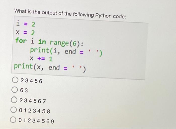 Solved What is the output of the following Python code: i=2 | Chegg.com