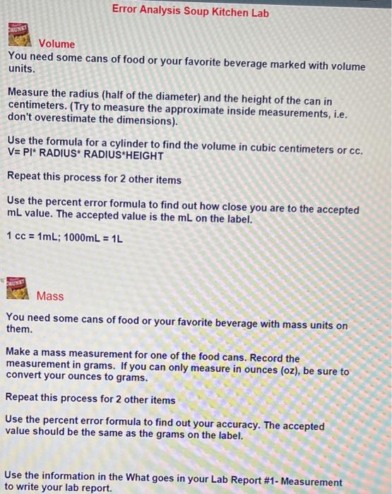 Solved Volume You need some cans of food or your favorite | Chegg.com