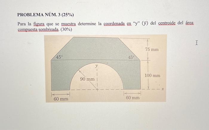 PROBLEMA NÚM. \( 3(25 \%) \) Para la figura que se muestra determine la cogrdenada en \( \mathrm{y} \) ( \( \bar{y}) \) d