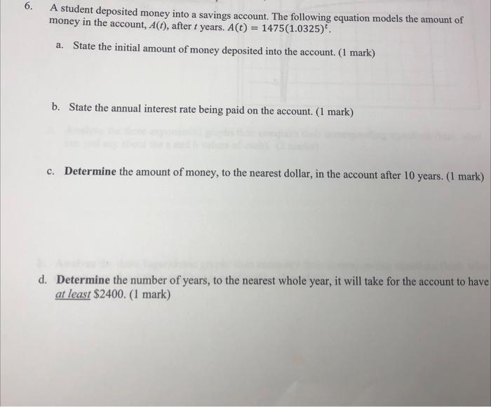 Solved A student deposited money into a savings account. The | Chegg.com