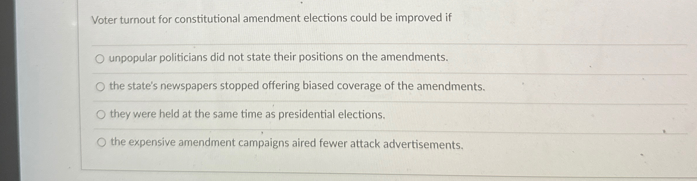 Solved Voter Turnout For Constitutional Amendment Elections | Chegg.com