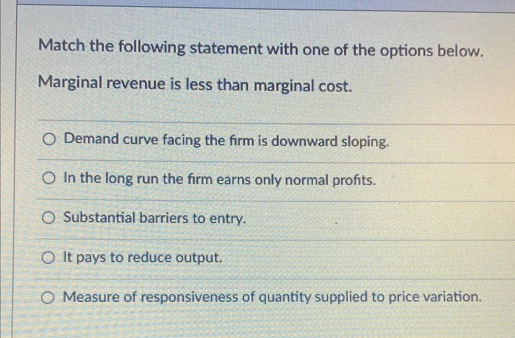 Match the following statement with one of the options | Chegg.com