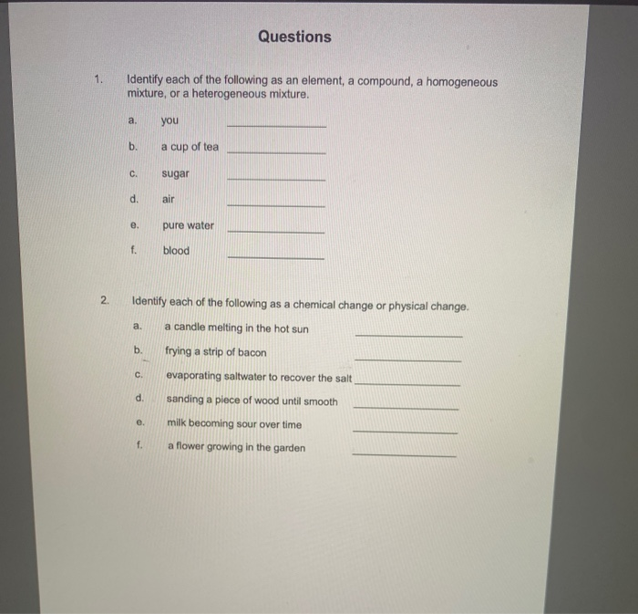 Solved Questions 1. Identify each of the following as an | Chegg.com