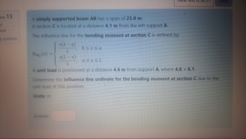 Solved A simply supported beam AB ﻿has a span of 23.8m.A | Chegg.com
