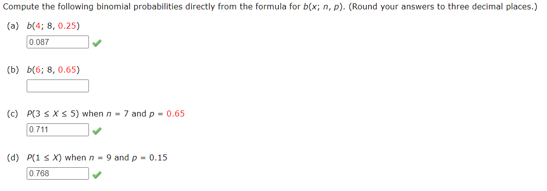 Solved Compute the following binomial probabilities directly | Chegg.com