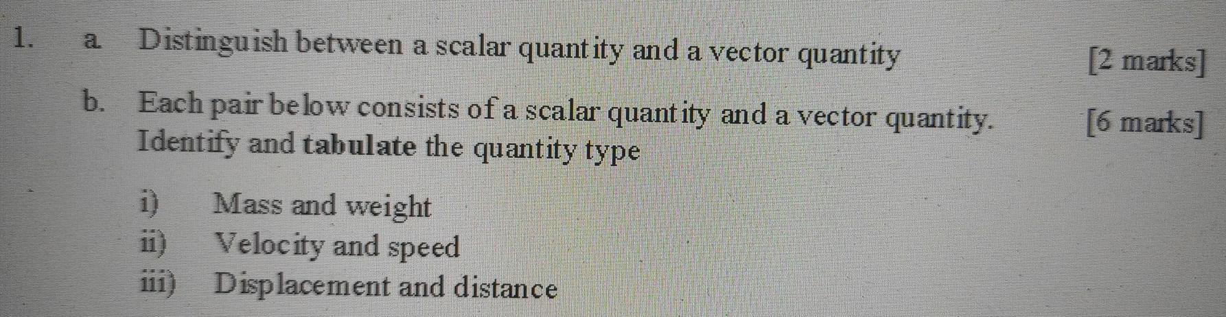 Solved 1. a Distinguish between a scalar quantity and a | Chegg.com